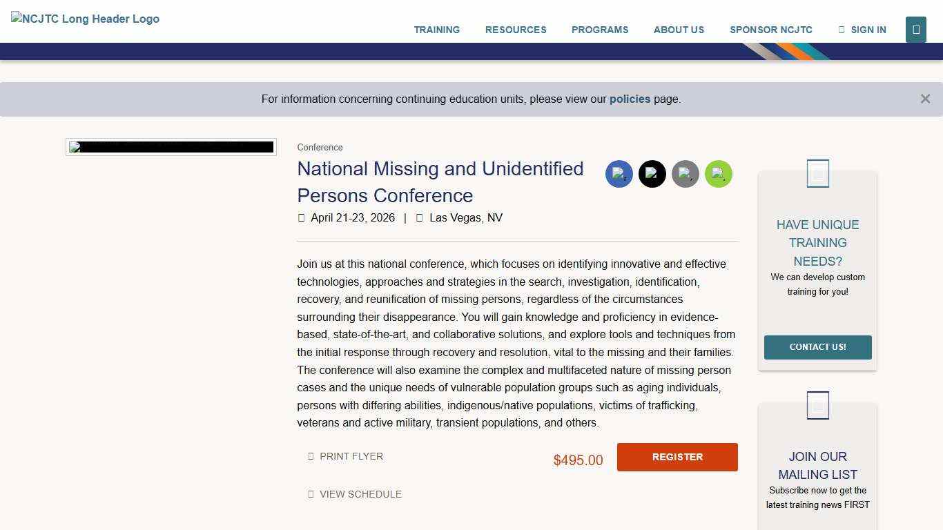 National Missing and Unidentified Persons Conference | Las Vegas, NV | Apr 21-23, 2026