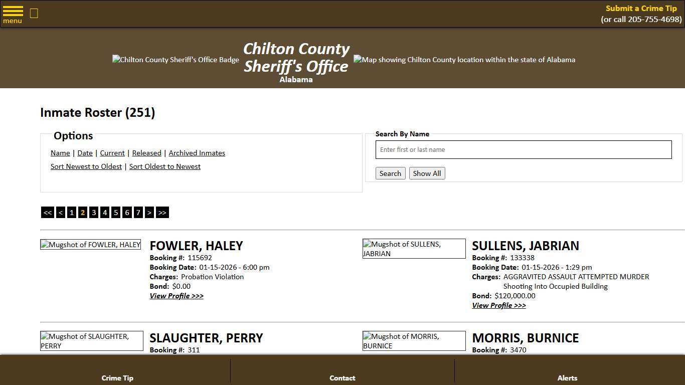 Inmate Roster - Page 2 Current Inmates Booking Date Descending - Chilton County Sheriff's Office